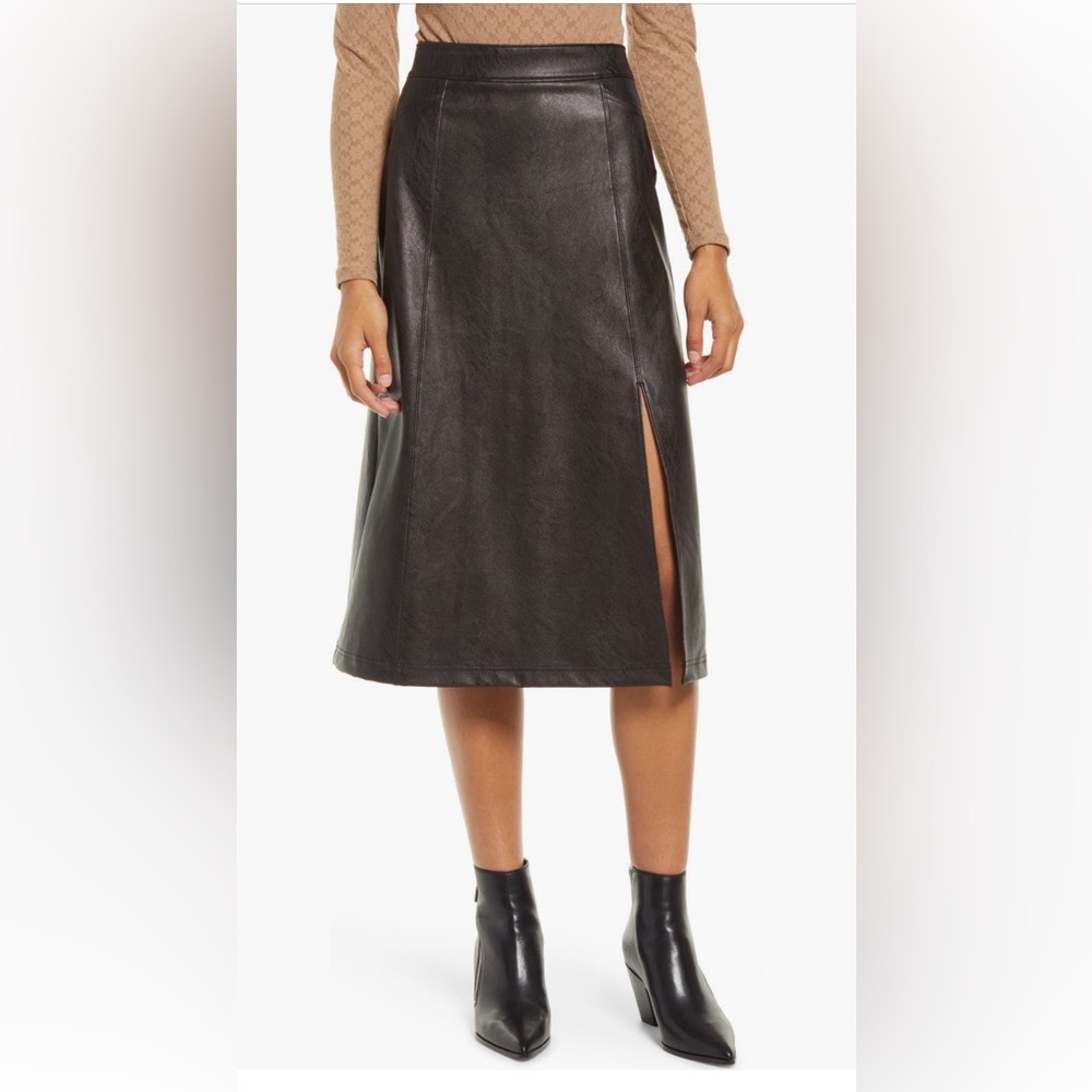Spanx faux leather pull on midi skirt new w tags M